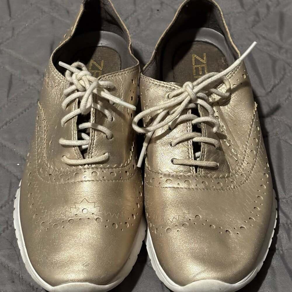 Cole Haan Grand OS Oxford Shoes Womens Leather Gold WIngtip Brogue Sneaker​